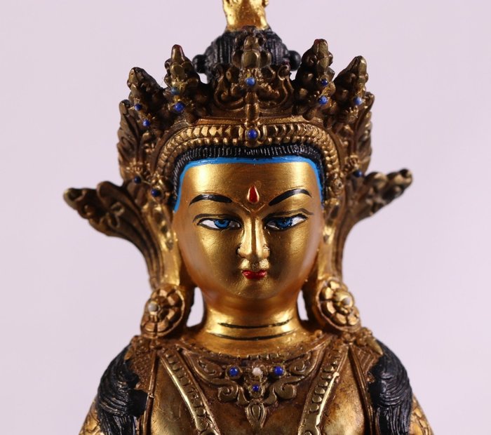 Juwelenbesetzter Buddha Amitayus - Bronze - Nepal - Modern