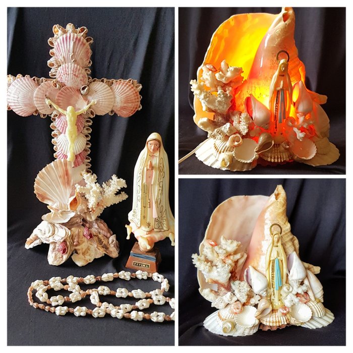 Θρησκευτικά και πνευματικά αντικείμενα - Συλλογή Lourdes (4) - Vintage - Κοχύλια, πλαστικό, ξύλο - 1980-1990