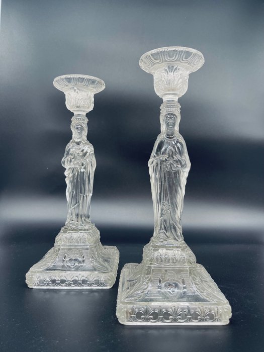 Brockwitz Glasworks Jesus & Maria Candleholders - 燭台 (2) - 壓制玻璃