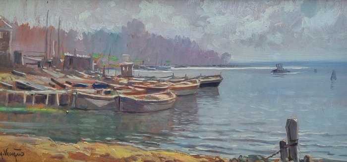 Giacomo Vaccaro (1953) - Molo con barche
