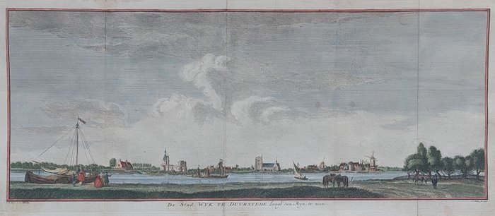 Holandia, Plan miasta - Okolica w pobliżu Duurstede; Isaak Tirion - De Stas Wyk te Duurstede, langs den Rijn te zien - 1753