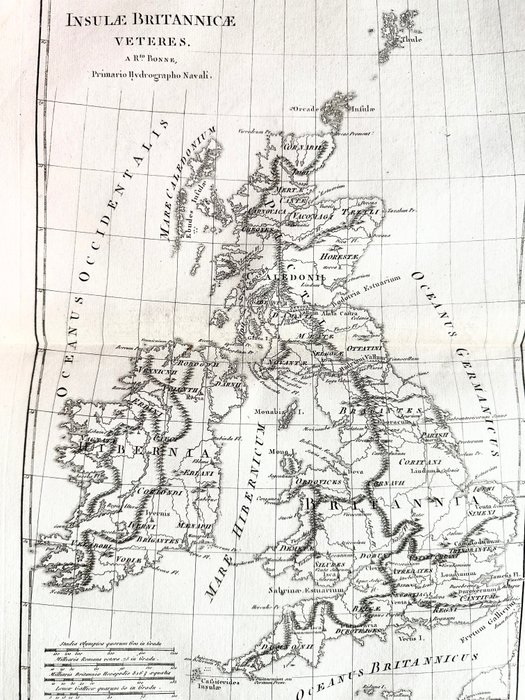 Europa, Mapa - Reino Unido / Inglaterra / Escocia / Irlanda; Rigobert Bonne - Insulae Britanniceae Veteres - 1781-1800