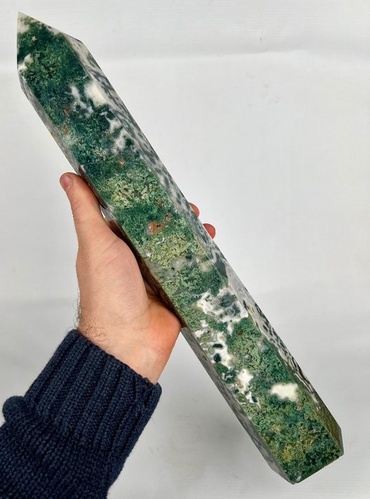 Moss Agate Fine polished Large AAA moss agate obelix tower. - Height: 42.5 cm - Width: 8.1 cm- 3200 g