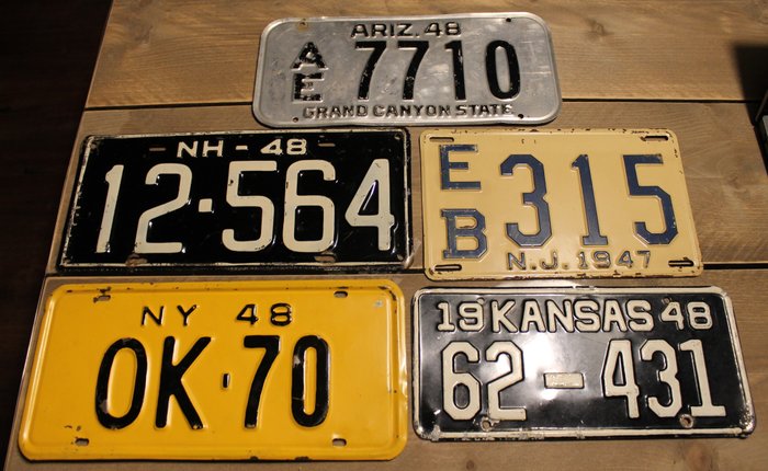 Rendszámtábla (5) - License plates - Bijzondere zeldzame set originele nummerplaten uit de USA - erg oude nummerplaten uit de jaren 40 !! - 1940-1950