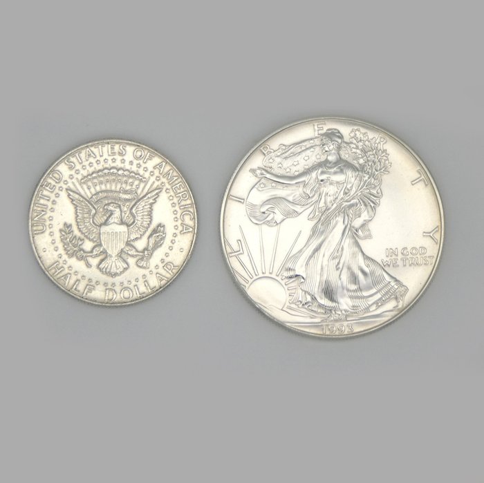 美国. Half Dollar / 1 Dollar 1968/1993 (2 monete)  (没有保留价)
