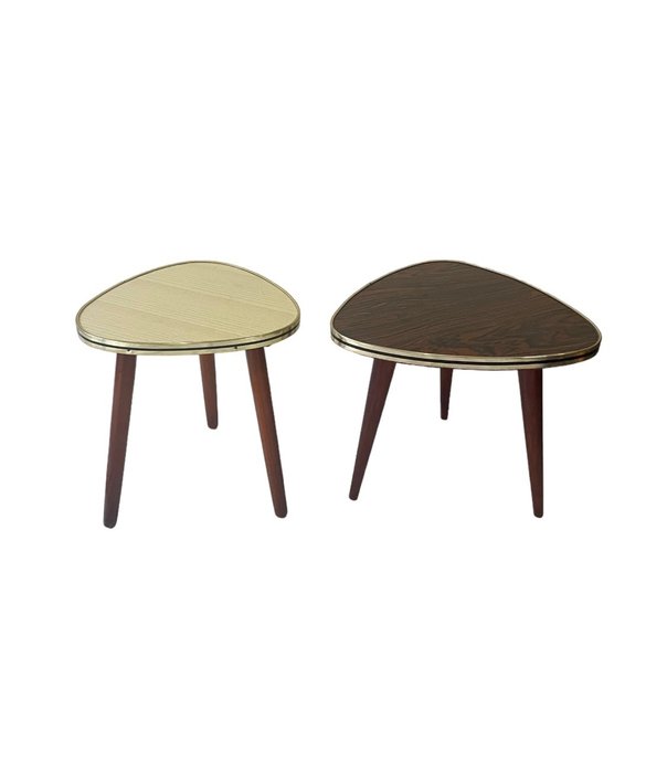 Side table - 木, 黃銅, 兩個托盤/邊桌/花桌