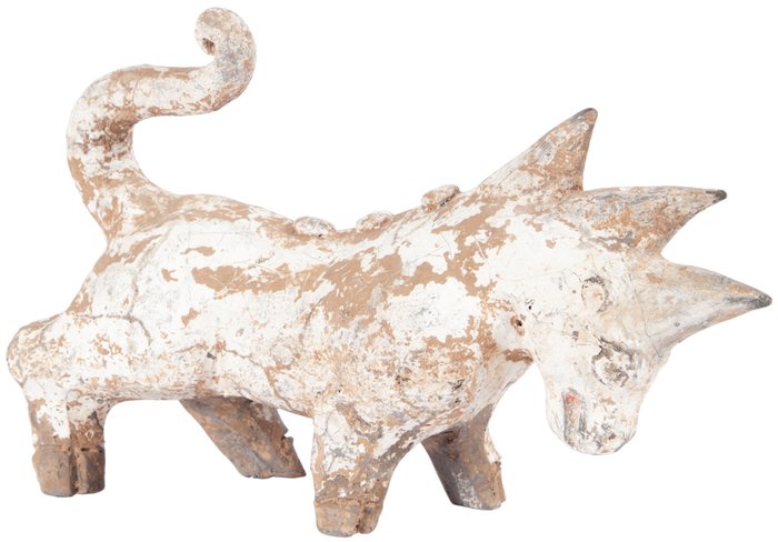 Barro/Cerâmica Figura de cerâmica pintada de uma fera mítica - 8 in
