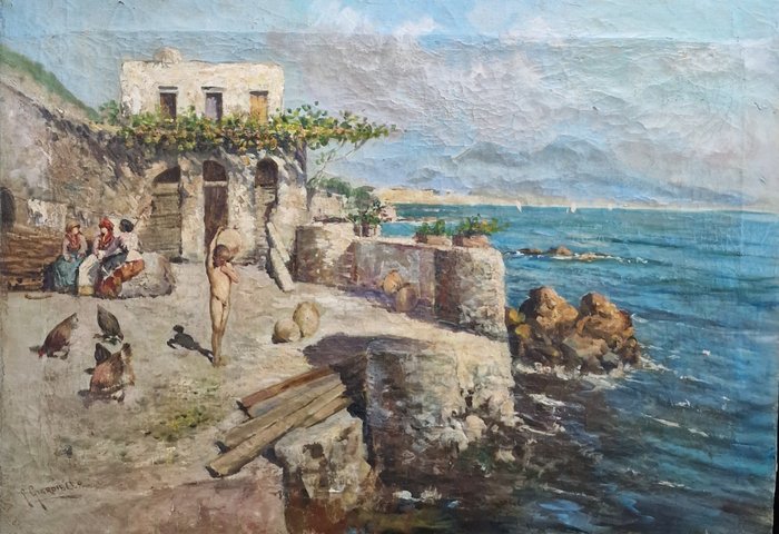 Giuseppe Giardiello (1877-1920) - Scena di vita a Capri