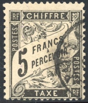法國 1882 - 稅金 - 5F 黑色 - 附證簽名 - 評等 €2000 - 一流 - Yvert TX24