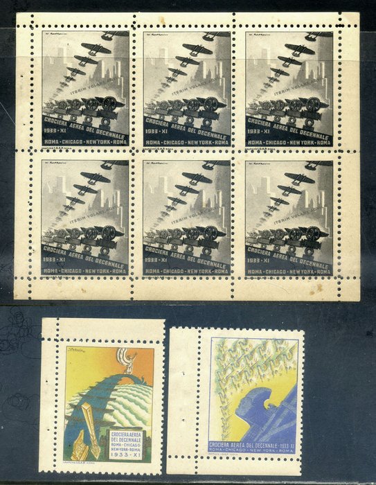 Ιταλία Βασίλειο 1933 - Κρουαζιέρα Balbo, ερινόφιλα, 2 αξίες + φύλλο