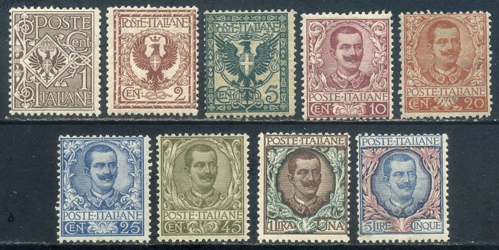 Itália 1901 - Floral, série de 9 valores intactos - Sassone 68/73-75-76/78
