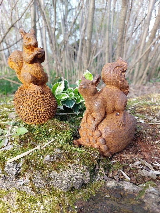 Beeld, set of 2 squirrels - 13 cm - IJzer (gegoten)