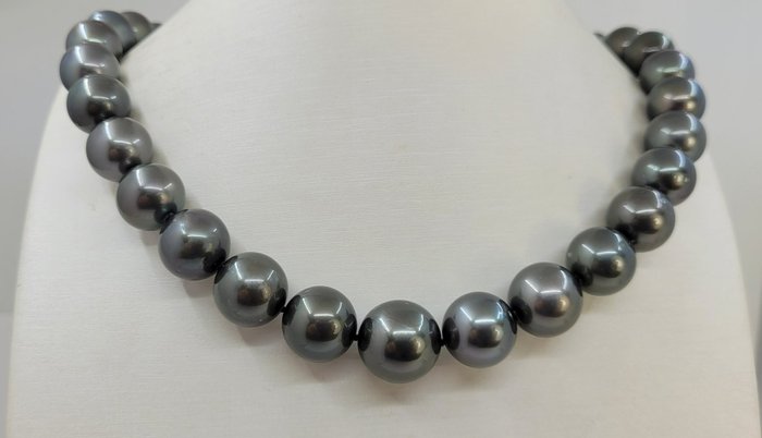 Collar Perlas de Tahití con certificación PSL - Tamaño enorme - 12,0x14,8 mm 