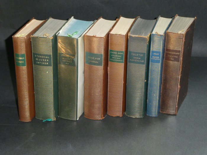 Malraux, Stendhal, Gide, Tolstoï, Laclos, Shakespeare - Lot de 8 volumes de la Pléiade - 1941-1982