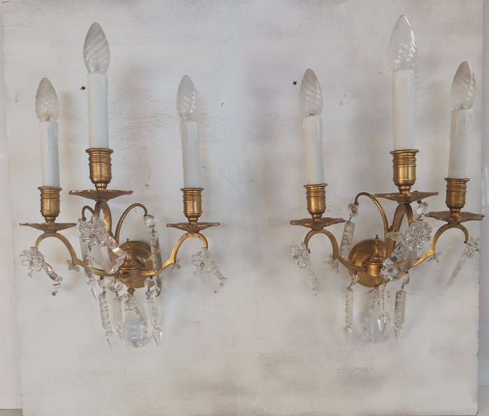 壁式燭台 (2) - 木, 水晶, 玻璃, 青銅色