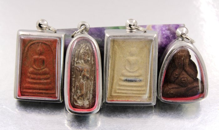 4 Talismane / Amulete pentru Relicvare de protecție pentru meditație - Buddha - Tailanda  (Fără preț de rezervă)