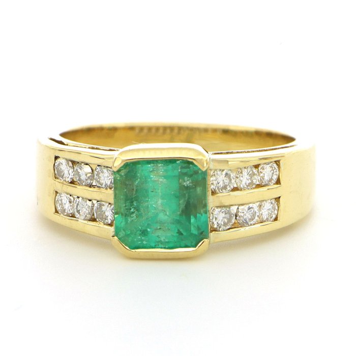 No Reserve Price - Ring - 18 kt. Yellow gold -  1.65 tw. Emerald - Diamond 