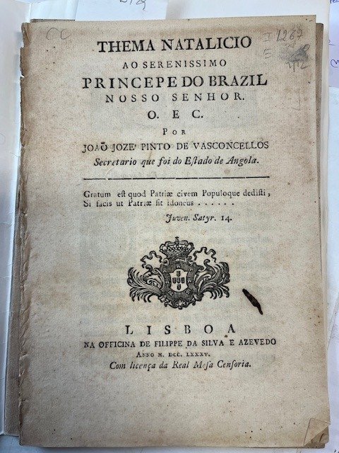 João José Pinto de Vasconcelos - Thema natalicio ao serenissimo principe do brazil Nosso senhor D. José I - 1785