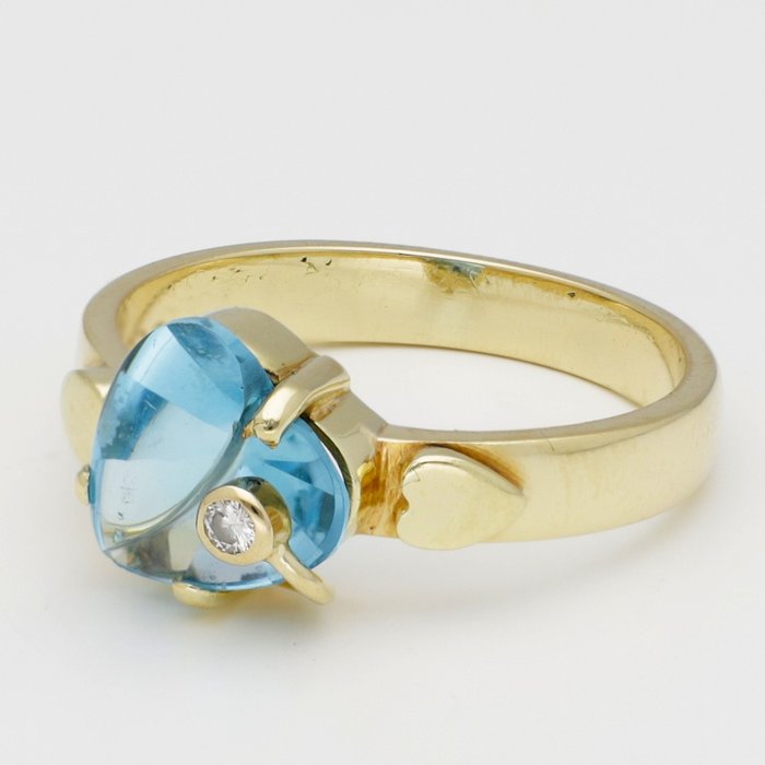 Ring - 14 kt Gult guld Diamant  (Natural) 