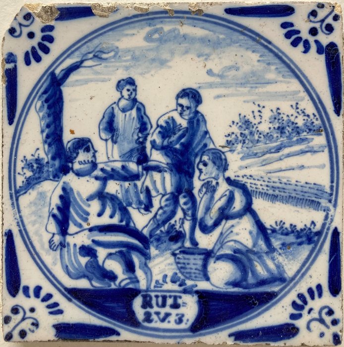 Laatta - Harvinainen antiikki Delftin sininen raamatullinen laatta - 1700-1750 