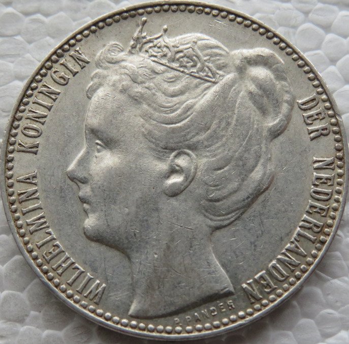 荷蘭. Wilhelmina (1890-1948). 1 Gulden 1907 Kwaliteit  (沒有保留價)