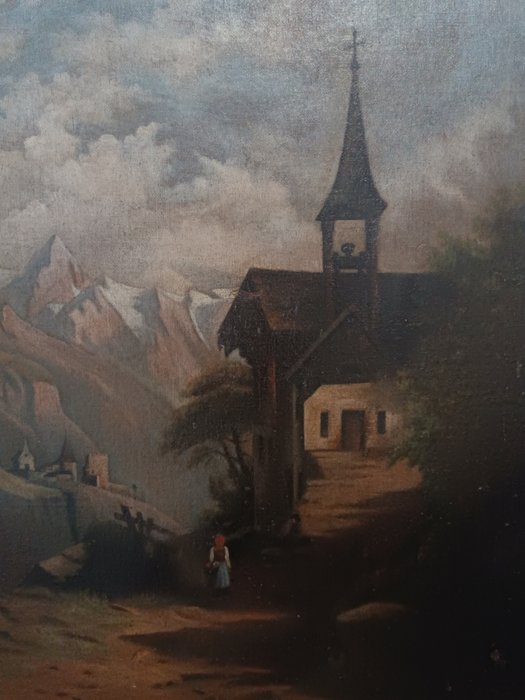 Tiroler Biedermeier Schule (XIX) - Gewitterstimmung an einer Kapelle in den Tiroler Alpen