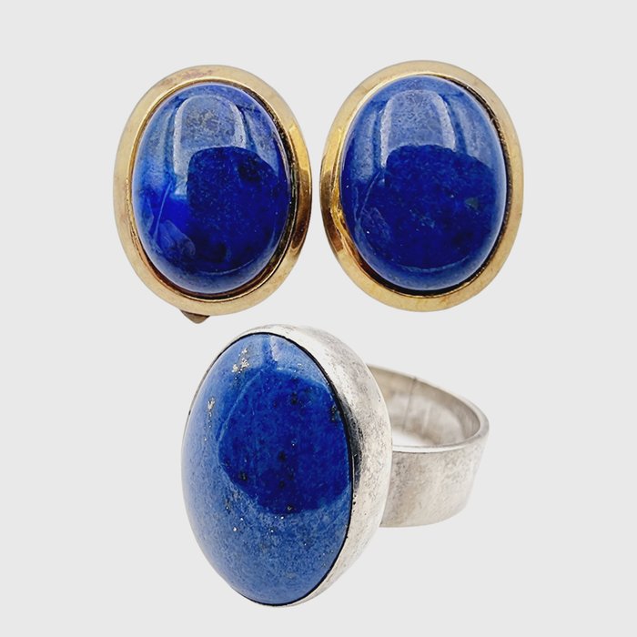 Ingen reservasjonspris - Italy Earrings - Ring - Sett med 2 smykker Sølv Lapis lazuli 