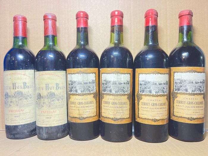 1967 Château Haut-Bages Averous , Pauillac Cru Bourgeois (2) , 1967 Château Terrey-Gros-Cailloux, - 波尔多 - 6 Bottles (0.75L)