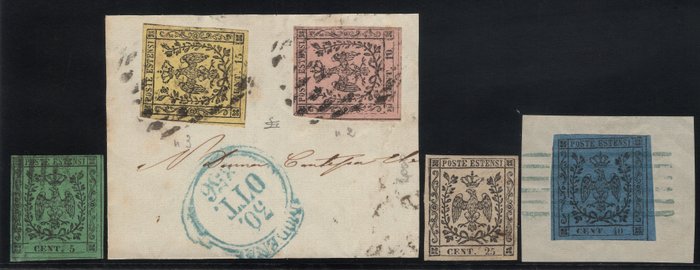 Italiaanse oude staten - Modena 1857 - 1e uur. | Gemengd nieuw/gebruikt en fragment | Raybaudi-handtekening - Sassone ASI n. 1/5
