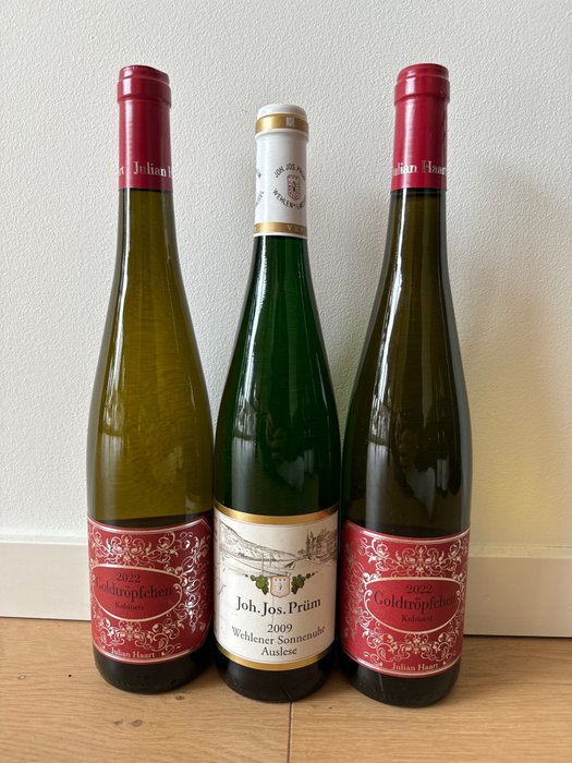 2009 Joh. Jos. Prüm, Wehlener Sonnenuhr Auslese & 2022 x2 Julian Haart Goldtröpfchen Kabinett - Mosel - 3 Flaschen (0,75 l)