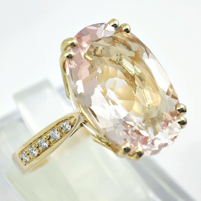 Fără preț de rezervă - Inel Aur galben -  6.30 tw. Morganite - Diamant 
