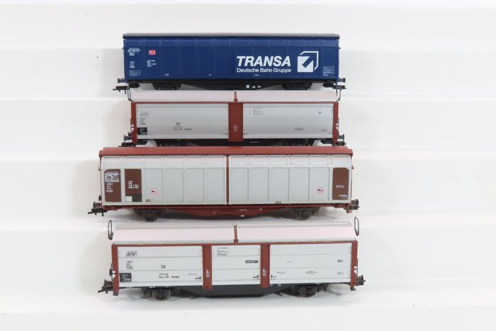 Roco H0 - 46640/46511/47457/47422 - Vagão de carga de modelismo ferroviário (7) - 4 Vagões de parede deslizante de dois eixos tipo Tbis e Tbes - DB, DRG