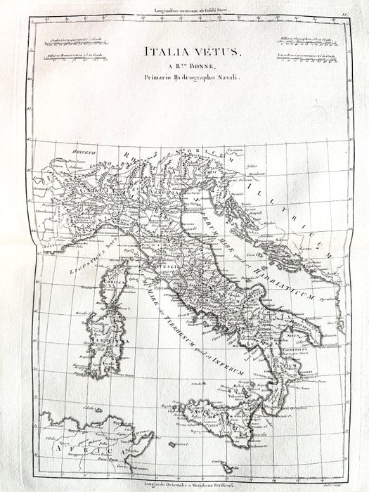 Europa, Mappa - Italia/Sardegna/Corsica/Sicilia; Rigobert Bonne - Italia Vetus - 1781-1800