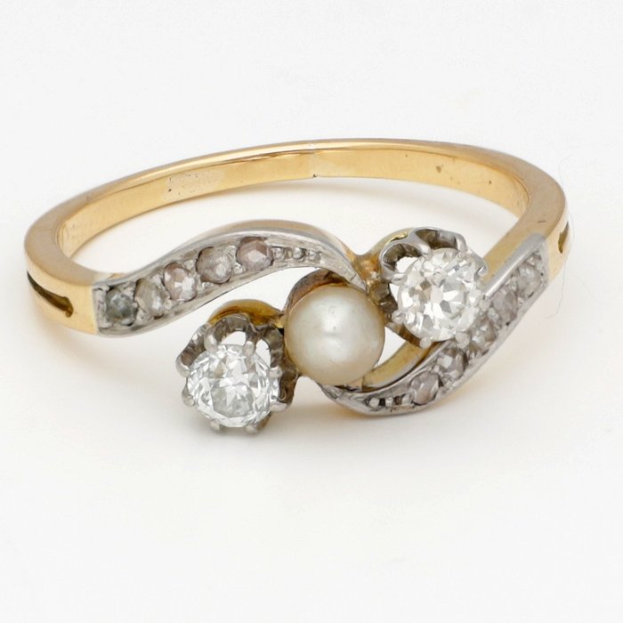Ring - 18 kt Gult guld, Vittguld Diamant  (Natural) 