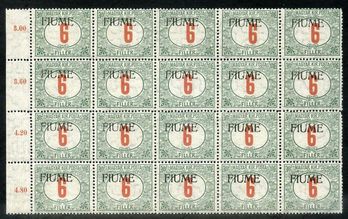 Fiume 1919 - Trimitere poștală 6 materiale de umplere cu supraimprimare mutate în sus și decalcate. Certificat de - Sassone N. 7c
