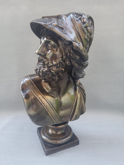 Veistos, bust of the Greek God Ajax - 27 cm - Patinoitu pronssi, Seos