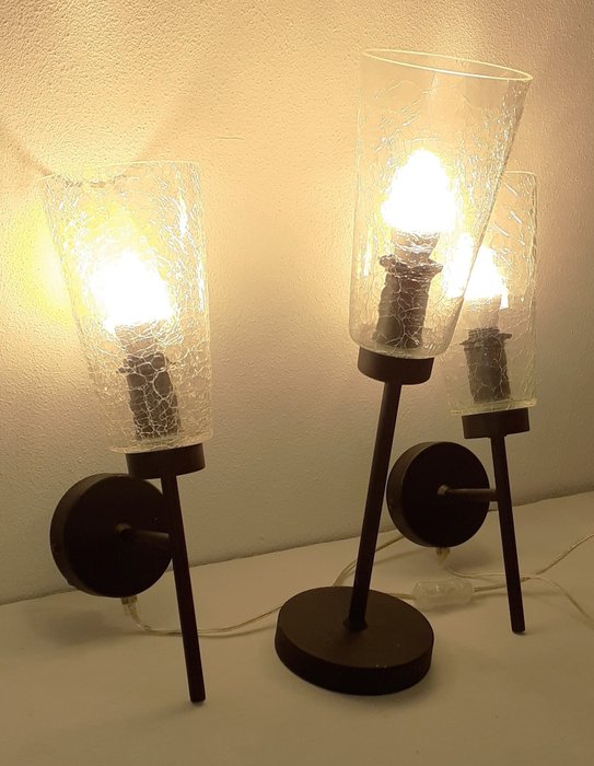 Freelight - 檯燈 (3) - W 和 T 3300S 型號“裂冰” - 玻璃, 塗層鋼