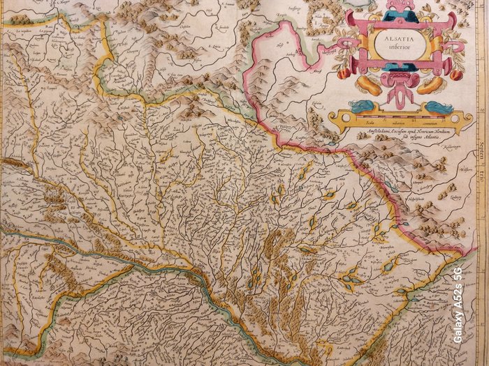 Europa, Hartă - Harta Alsaciei, Strasbourg, Franta, Germania; Mercator/Henricus Hondius - Alsatia Inferior - 1521-1550