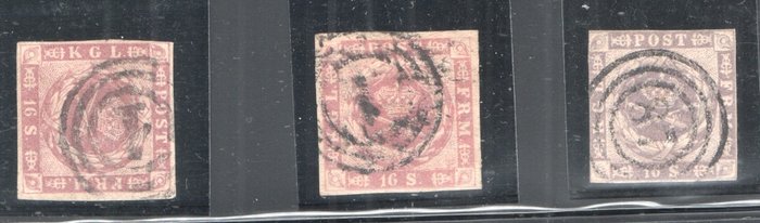 丹麥 1854 - 16 技能 3 x - 2 x 4 邊緣 - 1 x 短 - nummer 6 Michel