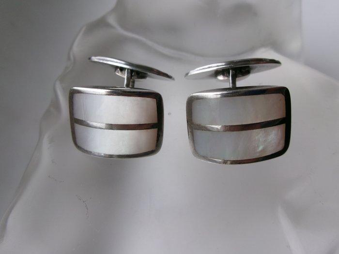 No Reserve Price - Art Deco Mother-of-pearl - Cufflinks Silver 