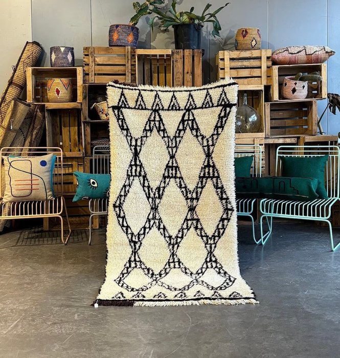 傳統貝尼烏阿蘭摩洛哥柏柏爾復古羊毛地毯 - 小地毯 - 180 cm - 90 cm