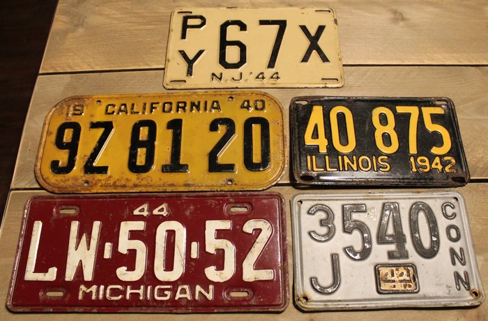 Nummernschild (5) - License plates - Bijzondere zeldzame set originele nummerplaten uit de USA - WW2 memorabilia - tweede wereldoorlog - - 1940-1950