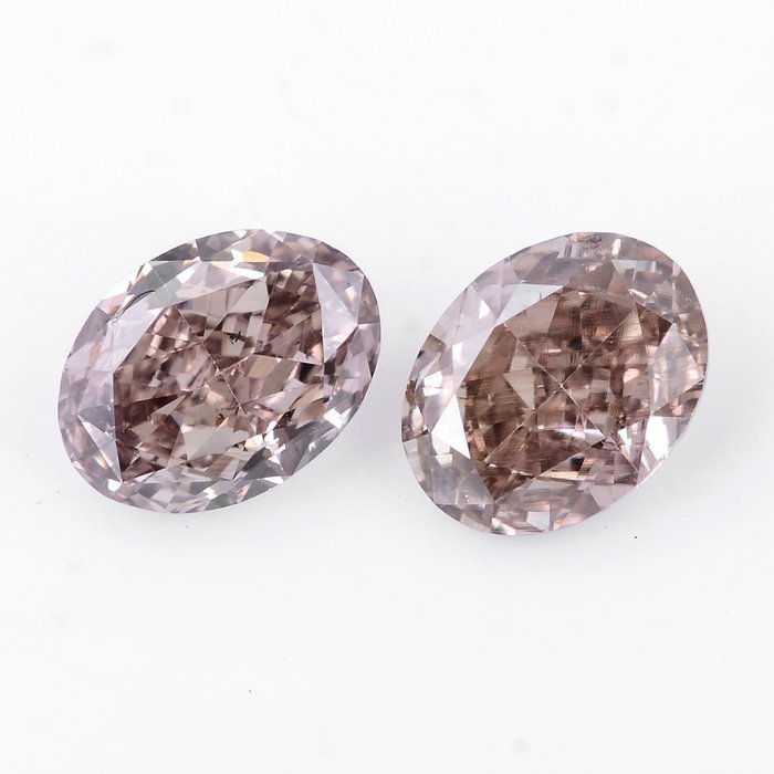 2 pcs 鑽石 - 1.04 ct - 明亮型, 橢圓形 - 艷啡色 - SI2
