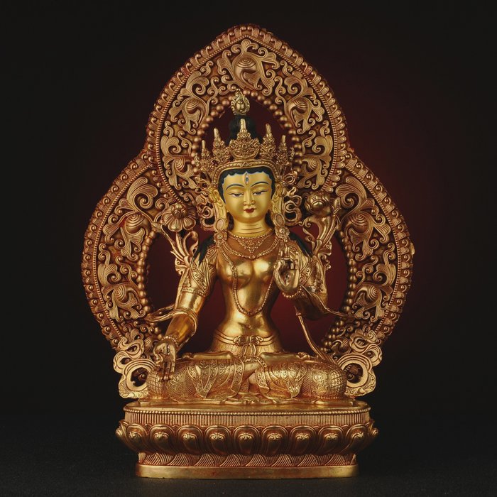 佛教物品 - 大型佛像，精美白度母佛像 - 金属 - 2020年及之后