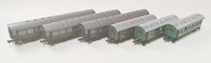 Fleischmann, Roco N轨 - Roco 2255 (3 unidades), Fleischmann 8061 (3 unidades) - 模型火车客运车厢套装 (6) - DB