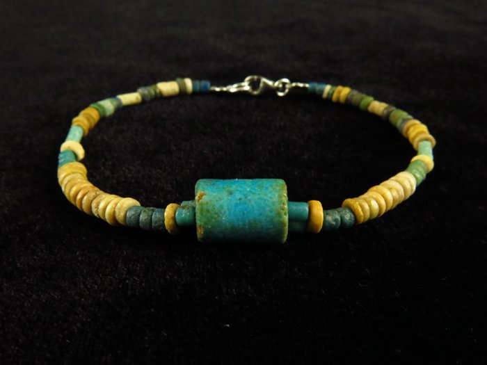 Égypte ancienne Bracelet en perles de Faïence Momie - 19 cm  (Sans Prix de Réserve)