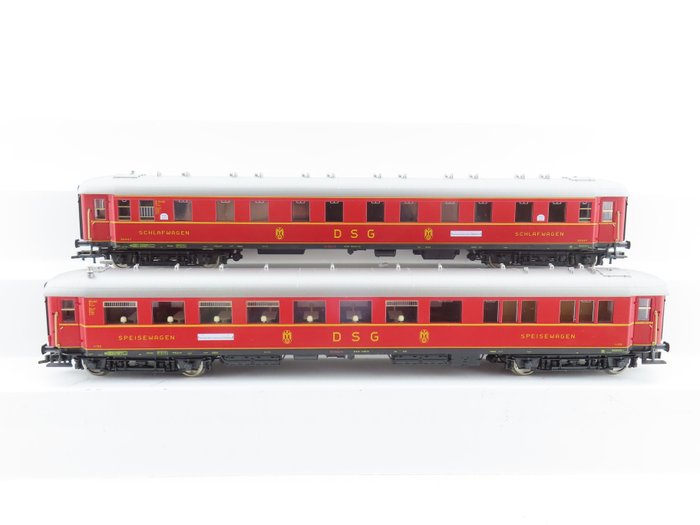 Fleischmann H0 - 5634K/5633K - Modellbahn-Personenwagen (2) - 2x 4-achsiger Schnellzug-Restaurierungs- und Schlafwagen, Epoche III - DSG