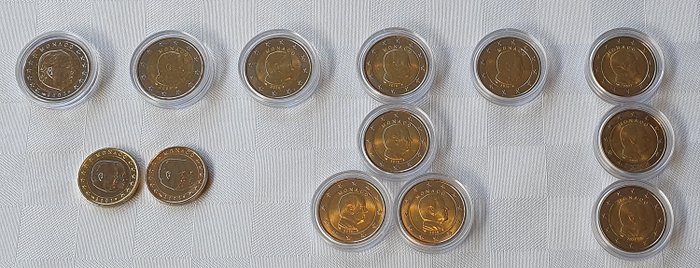 摩納哥. 1 Euro / 2 Euro 2001/2021 (13 monete)  (沒有保留價)