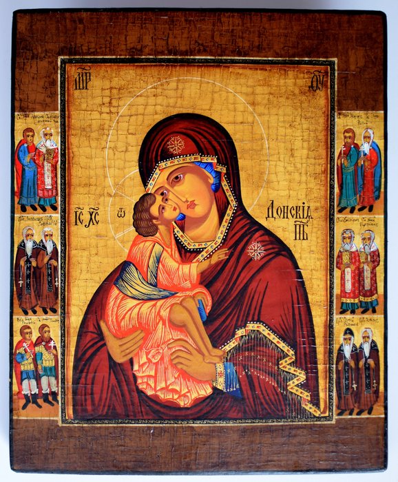 標誌 - 俄羅斯東正教偶像“大教堂聖母” - 木頭、蛋彩畫、手繪