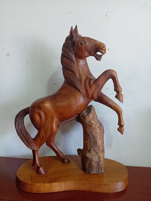 Escultura, Cavallo Rampante - 52 cm - Madera